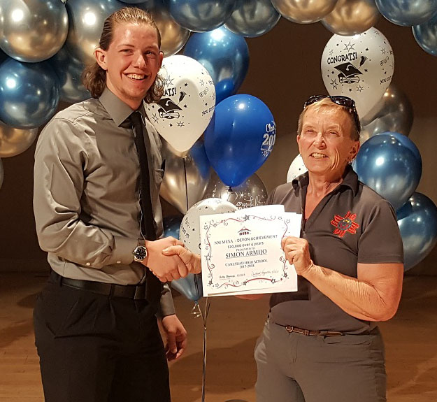 Simon and his Carlsbad HS MESA advisor, Deb Haggerton.